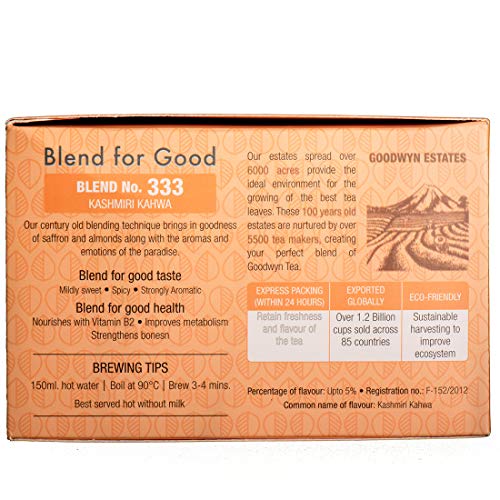 Image of Goodwyn Kashmiri Kahwa Green Tea (100 Tea Bags) - Authentic Blend with Saffron, Cardamom, Cinnamon & Almonds | Detox, Immunity, Stress Relief & Weight Support