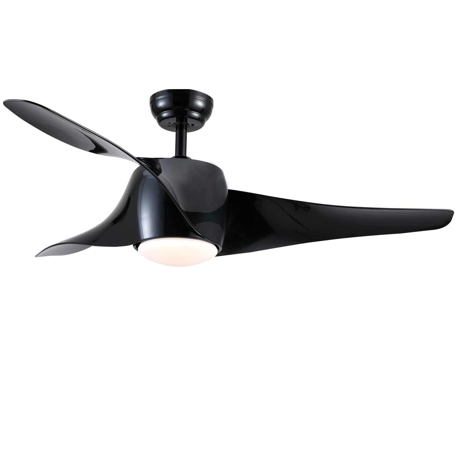 SNJ 52 inch Black Ceiling Fans with Lights and Remote Control,Quiet Motor Fan,Modern Ceiling Fan for Bedroom,Kitchen,Living Room,Dining Room,Indoor,LED,Timing,3 Blades