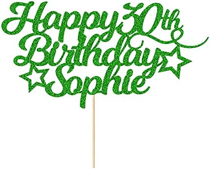 EDSG Personalised Happy Birthday Cake Topper Customised with Any Age Name Party Cake Decoration 16 18 21 40 60 Double Sided Glitter Card Baby Blue