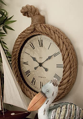 Deco 79 Jute Wall Clock With Rope Accents, 19" X 2" X 27", Beige #TOP1