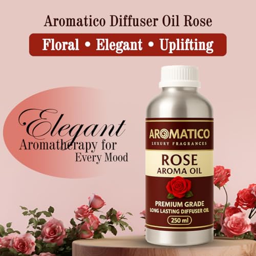 Image of AROMATICO Rose Diffuser Oil with Strong, Long-Lasting Aroma For Homes, Offices & Showrooms. Aromatherapy, Diffusers, Air Purifiers, Vaporizers - 250 ml