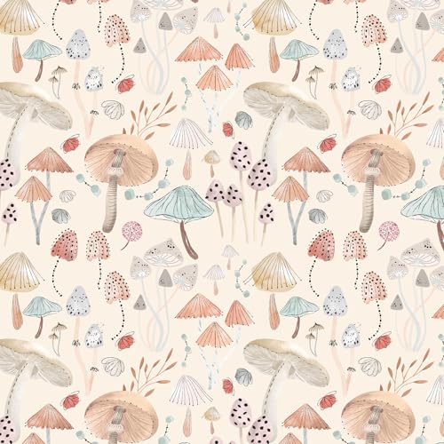 GloryTik Peel and Stick Wallpaper, Whimsical Mushroom Forest Contact Paper, Vintage Botanical Removable Wall Mural, Watercolor Floral Self Adhesive Vinyl for Bedroom Nursery Kitchen Decor 17.3" x 200"
