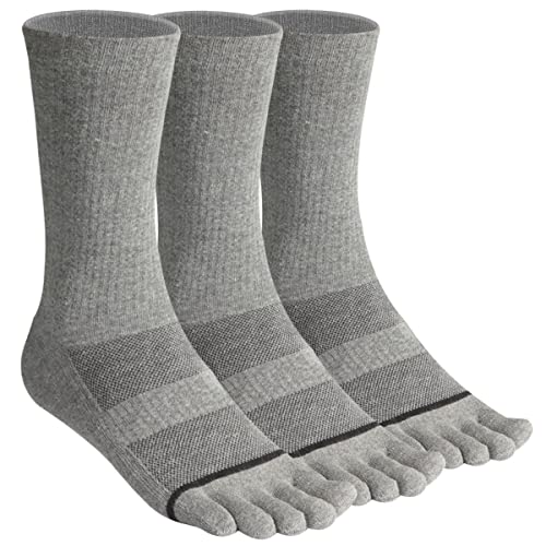 Herren Zehensocken Baumwolle Crew Fünf Finger Socken zum Laufen 3 Paar, Grau/3 Paar, Größe 40-40, Einheitsgröße Cover