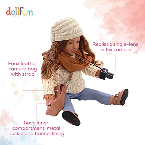 Dollfun College Girls 18 Inch Fashion Doll Set Annie(Photography Lover) Fashion Dress Up Doll With Hair For Styling, Clothes, Shoes And Accessories. Brown Hair And Brown Eyes, Hispanic #TOP3