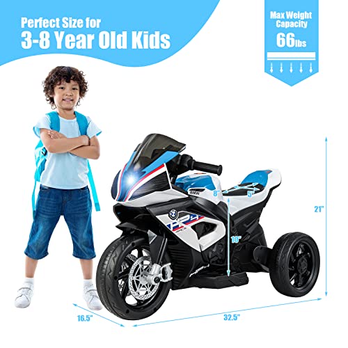 Honey Joy 12V Kids Motorcycle, Licensed Bmw Battery Powered Electric Vehicle For Kids, Headlights, Horn, Music, Foot Pedal, 3 Wheel Ride On Motorcycle, Gift For Boys Girls(White) #TOP7