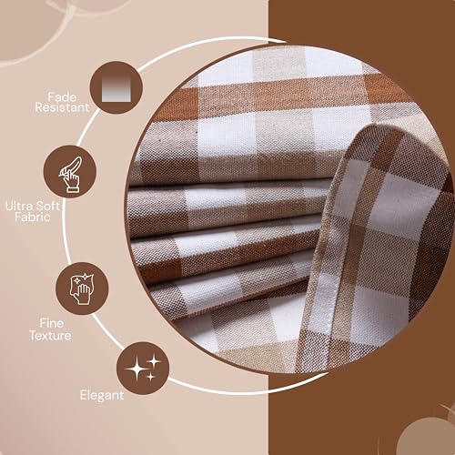 Image of Checked Dish Towels 12 Pack, 18x26 Inches, Quick Dry Towels for Kitchen, Durable, Reusable, Absorbent Wash Cloths Set, Washable Fabric, Heavy Duty for Daily Use - Brown, Beige, White