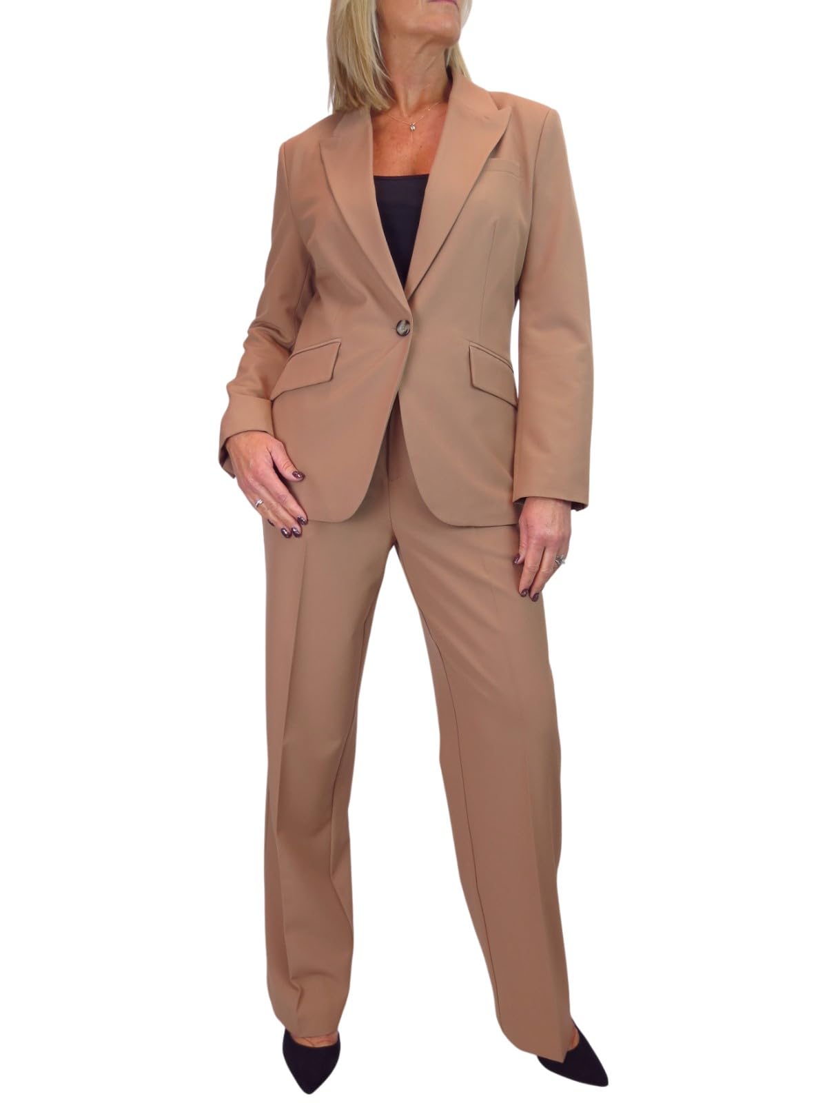 Paulo Due Women's Tan 2 Piece Trouser Suit Fully Lined Blazer Formal Jacket And Trouser Suit For Office, Business - 8-20 (18)