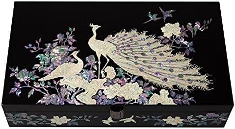 Antique Alive Mother of Pearl Handmade Wood Sunglasses Box Eyeglasses Valet Display Storage Case Glasses Watches Jewelry Trinkets Accessory Organizer Gift (Dragon Black)