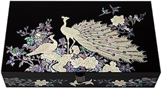 Antique Alive Mother of Pearl Handmade Wood Sunglasses Box Eyeglasses Valet Display Storage Case Glasses Watches Jewelry Trinkets Accessory Organizer Gift (Dragon Black)