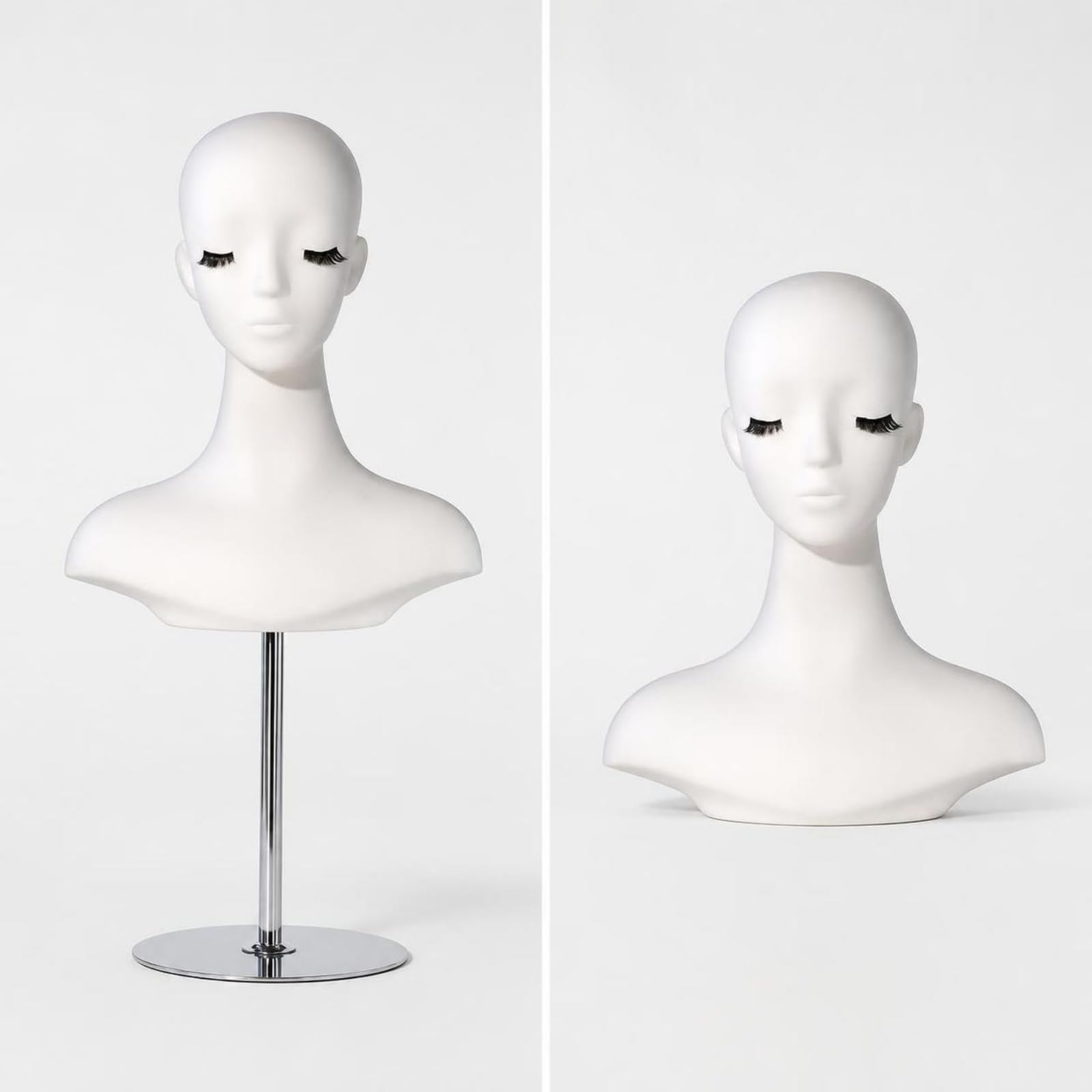Testa Manichino Parrucche Espositore Supporto Manichino Calotta per Acconciature in Pvc E Schiuma Collo Lungo Dettagli , Testa Di Manichino Bianca Per Esposizione Parrucche