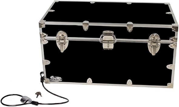 C&N Footlockers - Large Undergrad Storage Trunk w/Cable Lock - Made in the USA - Only STEEL Footlocker on Amazon - Durable Chest with Lid Stay - 32 x 18 x 16.5 Inches Black
