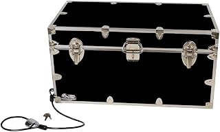 C&N Footlockers - Large Undergrad Storage Trunk w/Cable Lock - Made in the USA - Only STEEL Footlocker on Amazon - Durable Chest with Lid Stay - 32 x 18 x 16.5 Inches (Black)