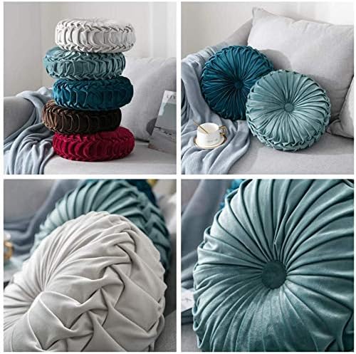 Round Throw Pillow Velvet Home Decoration Pleated Round Pillow Cushion for Couch Chair Bed Car Beige - Image 7