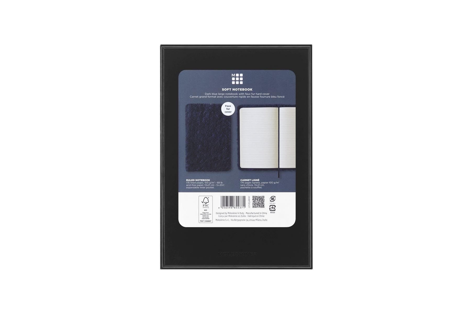 Moleskine - Notizbuch mit Kunstfell, Hardcover und Elastikverschluss, Großformat, Farbe Dunkelblau