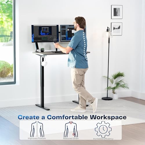 Image of VIVO Dark Gray 43 x 24 in Standing Desk, DESK-1B4G | Electric, Holds 220 lbs, Sit Stand Up, Height Adjustable, Home Office, Memory Presets, 1B Series, Black Frame