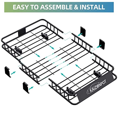 Kaizonpot 64"X 39"X 6" Roof Basket, 250Lb Cap Heavy Duty Roof Rack Cargo Basket, Universal Rooftop Cargo Rack, Cargo Carrier For Top Of Vehicle For Suv, Truck, & Car Luggage Holder #TOP4