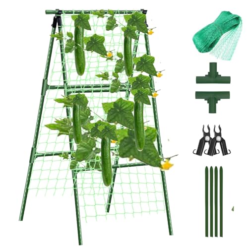 Small Size Garden Cucumber Trellis for Climbing Plants Outdoor 47x16 inch A Frame Cucumber Trellis for Garden Raised Bed Plant Support for Vegetable Vine Pea Bean with Netting