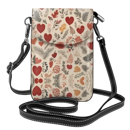 Petit sac à bandoulière en cuir pour téléphone portable motifs cœurs d'amour 19,3x12,4 cm
