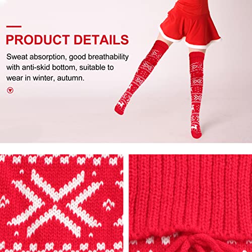 Image of 1Pair Christmas Wool Stockings for Women Ultra-long Tube Socks Knitted Knee Design Festive Warmth All Holiday
