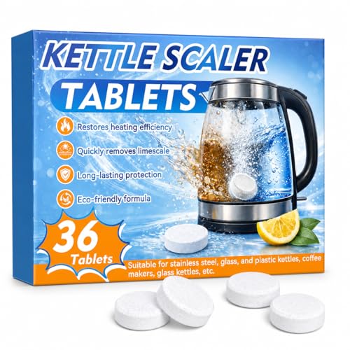 Mosconly Kettle Descaler Tablet 36 Pcs, Citric Acid Limescale Remover for Kettles, Coffee Makers, Irons and Shower Heads, Powerful Descaling Tablets for Home Appliances