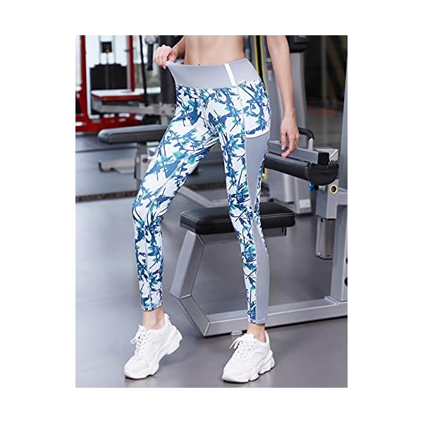 Women's Athletic Pants Ultra Soft High Waist Squat Proof Printed Capri Legging with Pockets(M, Blue Print)