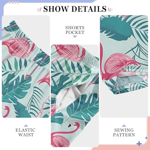 Tropical Leaf Pink Flamingo Pajama Pants Lounge Sleep Pants Elastic Waist Long Pajama Bottoms with Pockets for 6-14 Years4