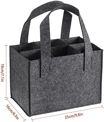 ueslwser Felt Cloth Beer Bag, Protable Large Wine Cardboard Bottle Carriers with Carry Handle, 6 Bottle Wine Felt Gift Bag, Carrier Flexible Divider for Travel Picnic Party (Dark Grey)