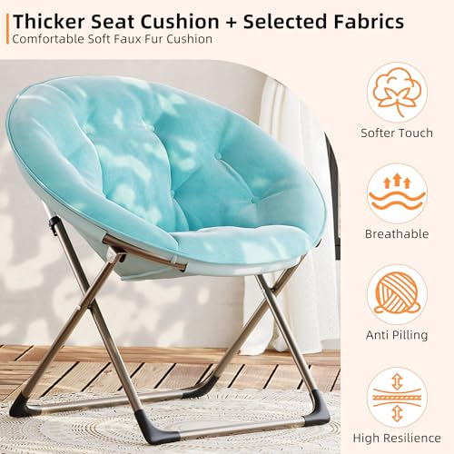 Saucer Chair, Comfy Chair Faux Fur Lounge Moon Chair with Folding Metal Frame, Oversized Plush Foldable Flower Accent Seat for Adults, Teens, Bedroom, Dorm or Living Room(2PCS, Blue)