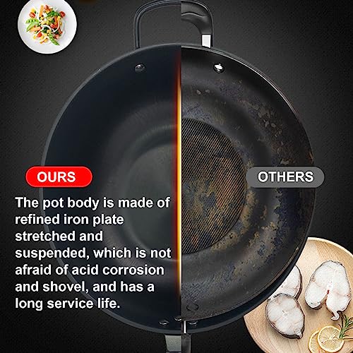 Wok de hierro martillado a mano 12.5 pulg con mango de madera miniatura 6