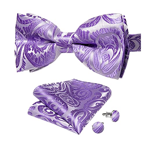 Image of DiBanGu Paisley Pre-Tied Bow Ties for Men Silk Adjustable Bowtie and Pocket Square Cufflinks for Wedding Party