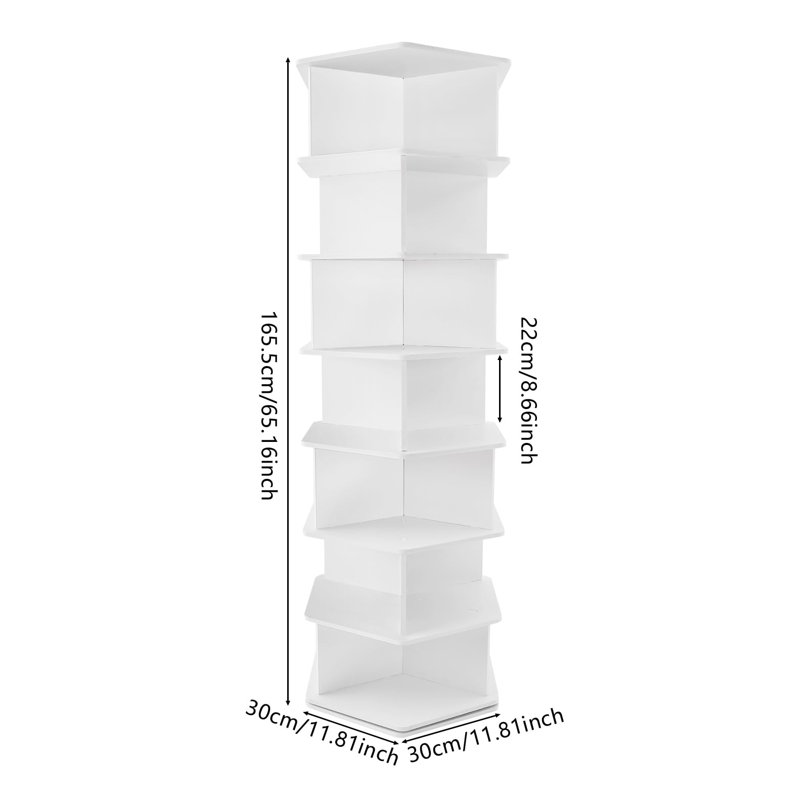 Zapatero de 7 niveles, giratorio 360°, PVC, color blanco, 165,5 cm, superficie base, 21 compartimentos, capacidad de carga de 50 kg, independiente