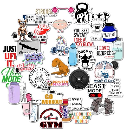 Image of WallDesign Fitness Motivation Sticker Set (40 Decals) - Perfect for Gifting, Mobile, Laptops, Bottles & Accessories | Stylish, Durable, Laminated Vinyl for Fitness Enthusiasts-Self-Adhesive
