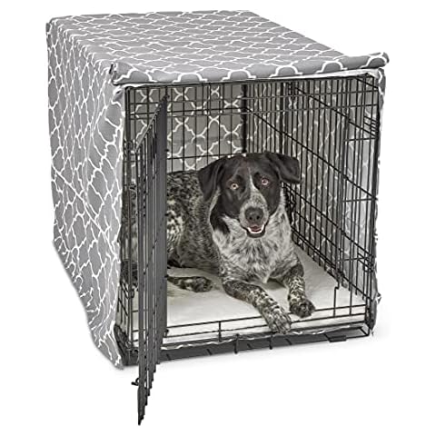 New World Dog Crate Cover Featuring Teflon Fabric Protector, Dog Crate Cover Fits New World & Midwest 36-Inch Dog Crates, Light Gray Designer Pattern Cover