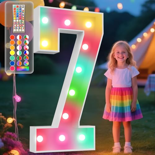 Image of Ledido 4FT Marquee Light Up Numbers, 34 Colors Changing Marquee Numbers 4 Feet Tall with Remote, Big Numbers for Party Wedding Graduation Birthday Decoratoons, Large Light Up Number 7
