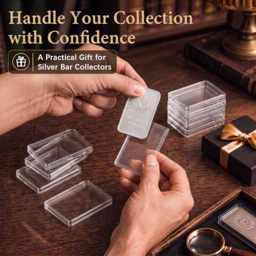 Image of Geiserailie 15 Pcs 1 oz Silver Bar Holder Case, Clear Acrylic Silver and Gold Bar Holder Capsule Storage Container Box for 1 Ounce