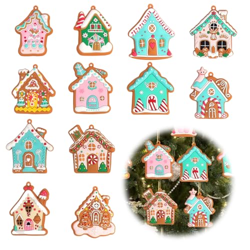 KLINNA 12 Stück Lebkuchenhaus Ornamente, Weihnachtsbaumschmuck,...