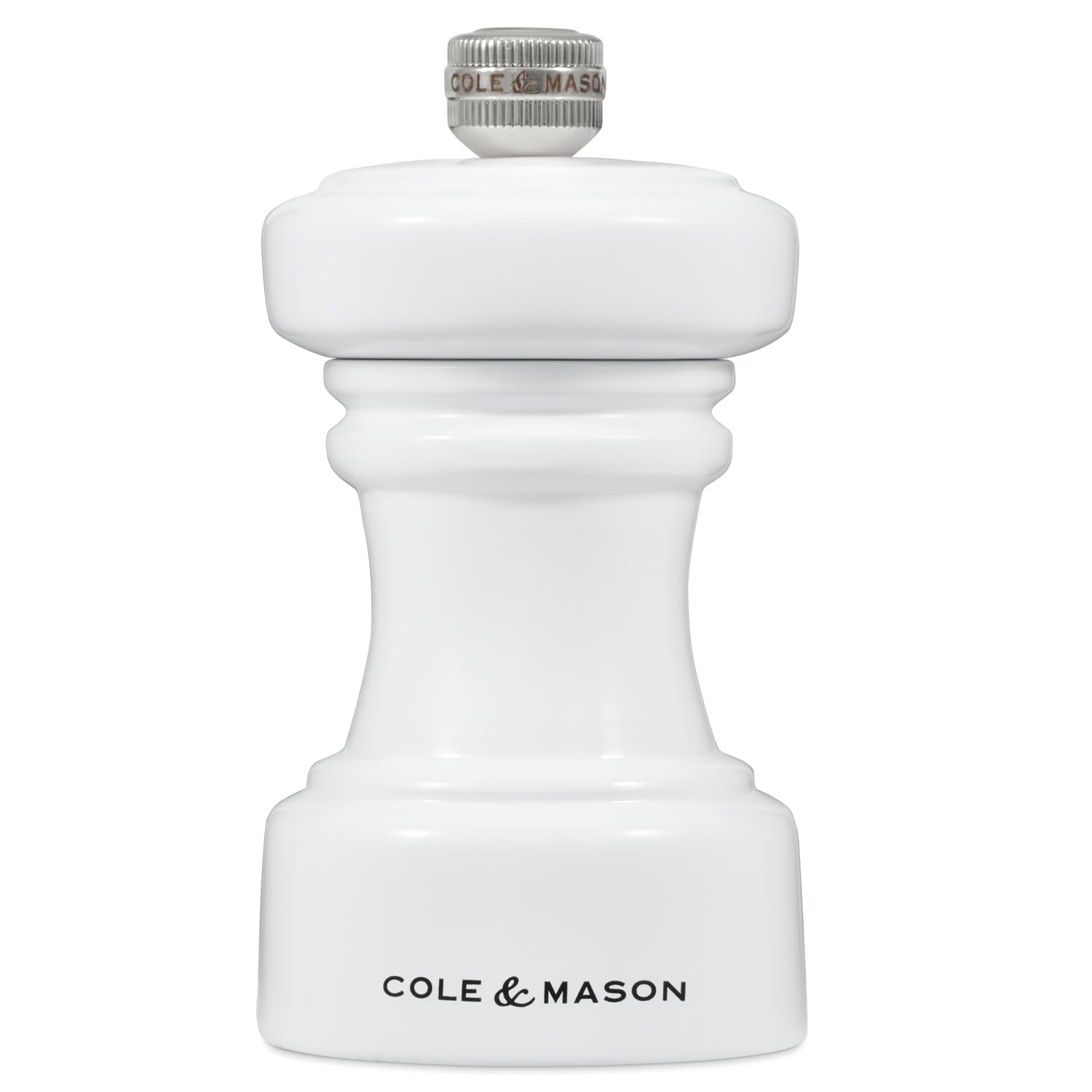 Cole & Mason H233063 Hoxton Blanco Brillo Molinillo de Sal, Precision+/Molienda Ajustable, Madera de Haya, 104mm, Incluye 1 x Molino, Garanzia del Meccanismo a Vita