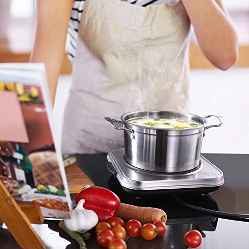 SUNAVO Electric Infrared Burner, 1200W Ceramic Glass Hot Plate, 6 Power Levels Stainless Steel Single Burner for Kitchen Camping RV and More Silver