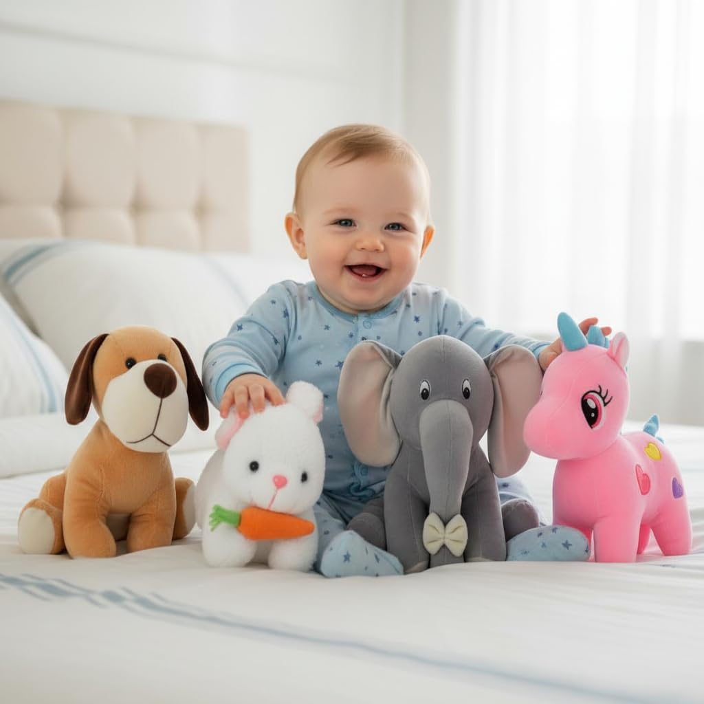 Pack of 4 Soft Toys Combo Grey Appu, Unicorn, White Rabbit, Setting Dog Cute Kids Baby Boys/Girls Animal Stuffed Plush Toy.-image-42