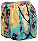 BLEVONH Running Shorts for Women Elastic Waist Workout Sport Short with Lining Ladies Fashion Print Athletic Yoga Short Pants 2XL