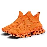 Poramea Mens Womens Slip on Loafers Walking Tennis Shoes Laceless Jogging Blade Sneakers Unisex Mesh Trail Running Casual Athletic Orange Size 12 Women/11 Men