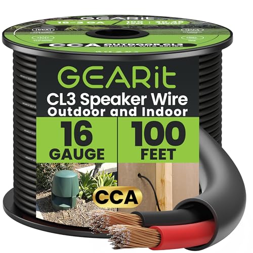 GEARit Outdoor Speaker Wire CL3 Rated, 16 Gauge Speaker Wire,