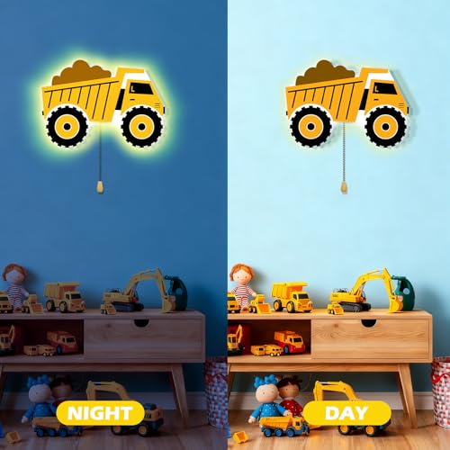 Image of Aurelema Construction Themed Night Light Wall Lamp Sleeping Nursery Lighting Cute Floating Battery Operated Hanging Lamp for Baby Boys Girls Bedroom Room Nursery Wall Decorations
