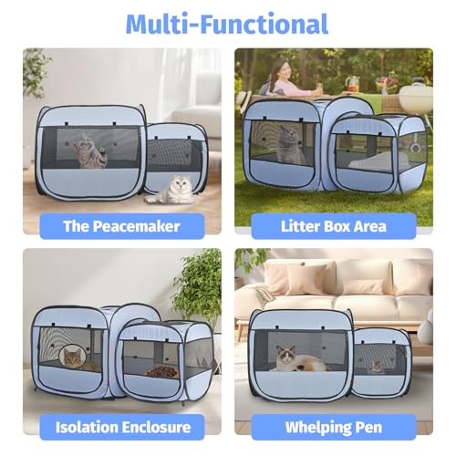 EighteenTek® 2-in-1 Portable Cat Playpen(Front Doors), Pop up Kitten Playpen, Assembly-Free, Pet Tent Crates Kennel Cage Enclosure for Dog Puppy Indoor Outdoor(No Divider, Unified Space) by EighteenTek - Image 4