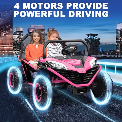 OTTARO 24V Ride on Car Truck 2 Seater, 4WD 10AH Kids Electric Vehicles UTV with Metal Frame, Remote Control, Bluetooth, Pink