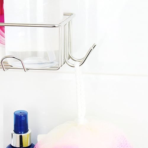 Miniatura 5 de Casaphoria Organizador de ducha adhesivo con 6 ganchos, estante de ducha para ducha interior, sin perforaciones, estante de ducha de acero