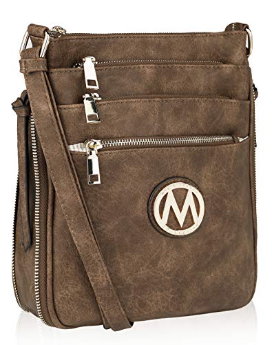 MKF Crossbody Bag for Women â€“ PU Leather Expandable Messenger Purse â€“ Designer Pocketbook Handbag Shoulder Strap Khaki