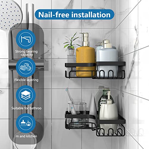 Zbc Corner Shower Caddy, 2-Pack Adhesive Shower Corner Organizer Shelves, Rustproof Shower Shelf With Hooks, Shower Basket Rack Storage, Wall Mount Shower Organizer For Bathroom, Kitchen (Bend) #TOP1