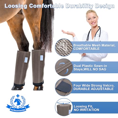Image of Mesh Horse Fly Boots Set of 4, Fly Boots for Horses, Leggings for Horses, Reduce-Stomping, Breathable Mesh, Loose Fitting, Stay Up Not Sag, No Rub