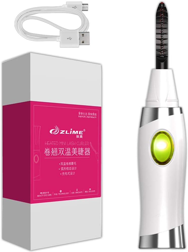 ZLiME Electric Heated Eyelash Curler with Comb Design USB Charging Battery Constant Temperature Control Portable Safety for Makeup Beauty Styling Curling Tools Rechargable (White) USB Charging